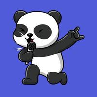 panda mignon chantant avec illustration d'icône de vecteur de dessin animé de microphone. concept de dessin animé plat