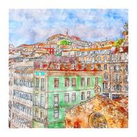 coimbra portugal croquis aquarelle illustration dessinée à la main vecteur