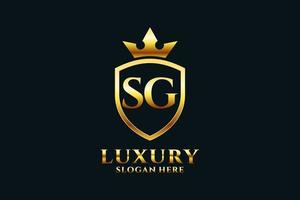 logo monogramme de luxe élégant initial sg ou modèle de badge avec volutes et couronne royale - parfait pour les projets de marque de luxe vecteur
