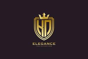 logo monogramme de luxe élégant initial kn ou modèle de badge avec volutes et couronne royale - parfait pour les projets de marque de luxe vecteur