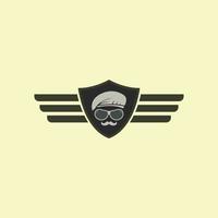 abstrait chapeau commando visage homme épaisse moustache aigle ailes logo icône vecteur