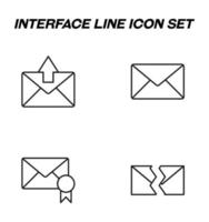 symboles vectoriels monochromes simples adaptés aux applications, livres, magasins, magasins, etc. icônes de ligne serties de signes de diverses enveloppes vecteur