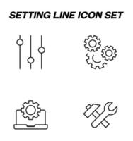symboles vectoriels monochromes simples adaptés aux applications, livres, magasins, magasins, etc. icônes de ligne avec signes de régulateur, engrenage, marteau et clé, roue dentée par ordinateur portable vecteur