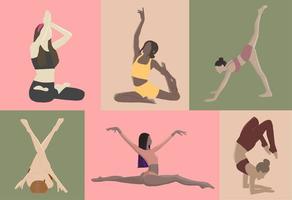 ensemble de femme en pose de yoga, style sain, art numérique moderne, personnage de fille sans visage vecteur