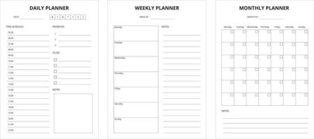 ensemble de planificateur minimalis, simple, quotidien, hebdomadaire, mensuel, planificateur de repas vecteur