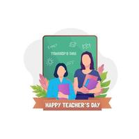 deux enseignantes portant un livre sur l'illustration de la journée des enseignants vecteur