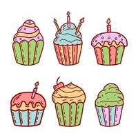 ensemble de cupcakes et muffins mignons. illustration vectorielle plane vecteur