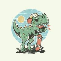 illustration de dessin animé mignon dinosaure patineur vecteur