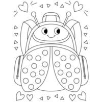 pred bug sac d'école coloré sacs à dos avec des ornements d'amour et de triangle pages à colorier pour les enfants vecteur