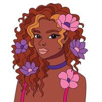 femme noire africaine coiffure frisée avec des fleurs vecteur fille afro vecteur coloriage illustration illustrations