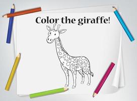 feuille de travail de coloriage girafe pour enfants vecteur