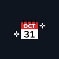 31 octobre des éléments de design plat du calendrier halloween, icône, vecteur, illustration. vecteur