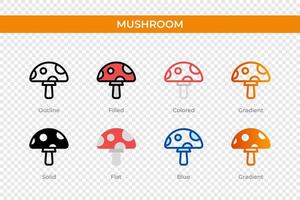 icône champignon dans un style différent. icônes vectorielles de champignons conçues dans un style contour, solide, coloré, rempli, dégradé et plat. symbole, illustration de logo. illustration vectorielle vecteur