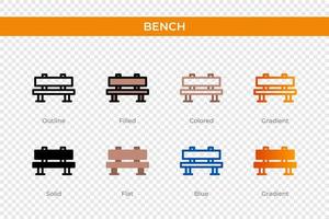 icône de banc dans un style différent. icônes vectorielles de banc conçues dans un style contour, solide, coloré, rempli, dégradé et plat. symbole, illustration de logo. illustration vectorielle vecteur