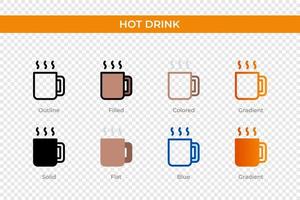 icône de boisson chaude dans un style différent. icônes vectorielles de boisson chaude conçues dans le style contour, solide, coloré, rempli, dégradé et plat. symbole, illustration de logo. illustration vectorielle vecteur