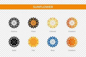 icône de tournesol dans un style différent. icônes vectorielles de tournesol conçues dans un style contour, solide, coloré, rempli, dégradé et plat. symbole, illustration de logo. illustration vectorielle vecteur
