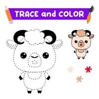 tracer et colorier l'animal. une feuille de formation pour les enfants d'âge préscolaire.tâches éducatives pour les enfants.livre de coloriage d'agneau vecteur