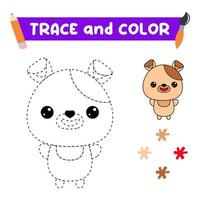 tracer et colorier l'animal. une feuille de formation pour les enfants d'âge préscolaire.tâches éducatives pour les enfants.livre de coloriage de chien vecteur