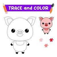 tracer et colorier l'animal. une feuille de formation pour les enfants d'âge préscolaire.tâches éducatives pour le livre de coloriage kids.pig vecteur