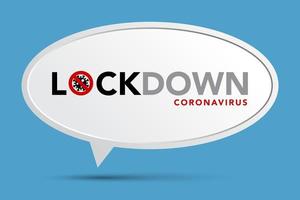 affiche de verrouillage du coronavirus avec bulle de dialogue sur bleu vecteur