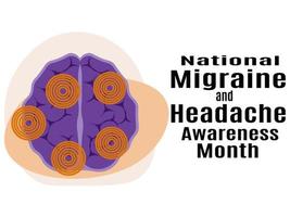 mois national de sensibilisation à la migraine et aux maux de tête, idée d'affiche, de bannière, de dépliant ou de carte postale vecteur