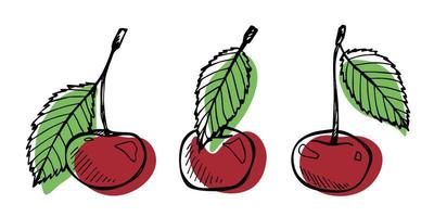 vecteur cerise clipart. icône de baies dessinées à la main. ensemble d'illustrations de fruits