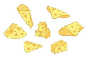 ensemble dessiné à la main de pièces et de tranches de fromage. icône de fromage. vecteur fromage clipart