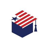 chapeau graduation drapeau américain simple logo vecteur