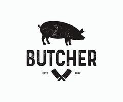 modèle de conception de logo de boucherie. cochon avec modèle de logo claver. vecteur