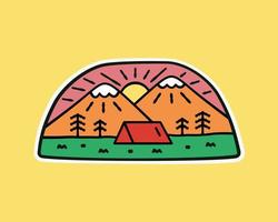 conception de camping de montagne nature pour badge, autocollant, patch, conception de t-shirt, etc. vecteur