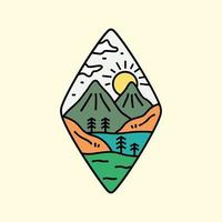 conception de camping de montagne nature pour badge, autocollant, patch, conception de t-shirt, etc. vecteur