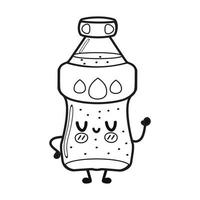 illustration de soda de boisson froide de bouteille drôle mignonne pour le livre de coloriage. icône d'illustration de personnage de dessin animé kawaii dessiné à la main de vecteur. isolé sur fond blanc. bouteille boisson froide soda concept vecteur