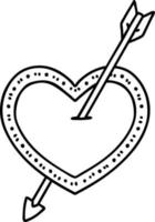 tatouage dans le style de ligne noire d'une flèche et d'un coeur vecteur