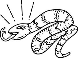 illustration d'un serpent sifflant de style tatouage de ligne noire traditionnelle vecteur