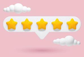 illustration vectorielle 3d réaliste de commentaires 5 étoiles, évaluation d'un produit ou d'un service sur un fond rose avec des nuages vecteur