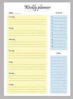 planning hebdomadaire. motif vertical. illustration vectorielle. organisateur, planificateur et notes de couleur bleu jaune vecteur