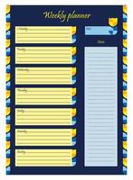 planning hebdomadaire. motif vertical. illustration vectorielle. organisateur, planificateur et notes de couleur bleu jaune avec motif géométrique floral vecteur