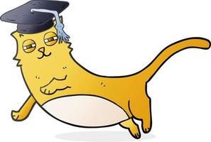 chat de dessin animé dessiné à main levée avec chapeau de diplômé vecteur