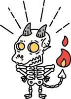 illustration d'un personnage de démon squelette de style tatouage traditionnel vecteur