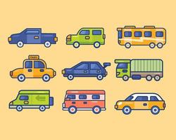 jeu d'icônes de voitures colorées vecteur