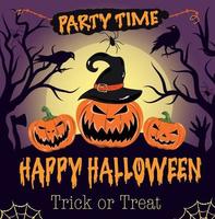 illustration vectorielle de happy halloween holiday trick or treat party cimetière drôle effrayant citrouilles inviter tout le monde à faire la fête vecteur
