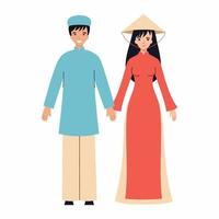 homme et femme du vietnam. vêtements traditionnels. vecteur