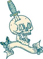 tatouage traditionnel avec bannière d'un crâne vecteur