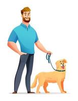 homme gai avec son illustration de dessin animé de chien vecteur