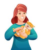 portrait de femme avec son illustration de personnage de dessin animé de chat vecteur