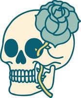 image emblématique de style tatouage d'un crâne et d'une rose vecteur