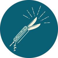icône d'un couteau pliant de style tatouage vecteur