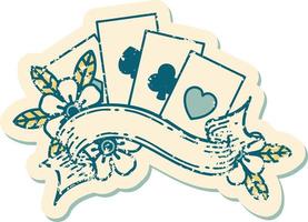image emblématique de style tatouage d'autocollant en détresse de cartes et de bannières vecteur