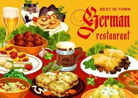 plats de cuisine allemande, couverture de menu de restaurant de cuisine vecteur