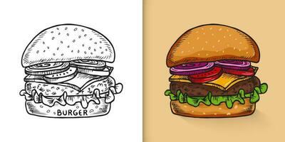 concept de restauration rapide burger illustration vectorielle de croquis dessinés à la main vecteur